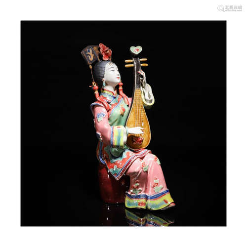 A Shiwan Kiln Porcelain Woman Statue Ornament