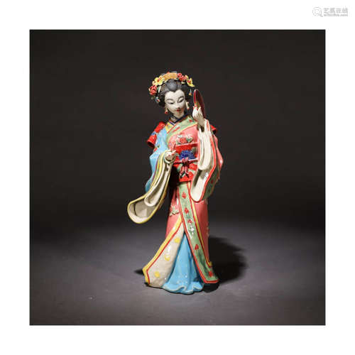 A Shiwan Kiln Porcelain Woman Statue Ornament