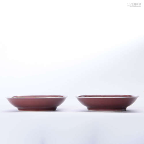 A Pair of Altar Red Glaze Porcelain Plates