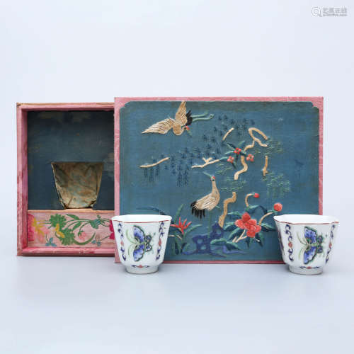 A Pair of Famille Rose Porcelain Butterfly Cups