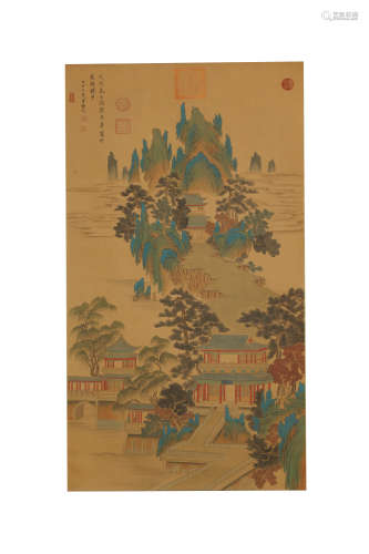 A Chinese Landscape Pavilion Painting, Lv Huancheng Mark