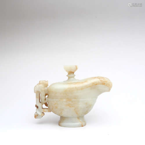 A Beast Carved White Jade Drinking Vessel