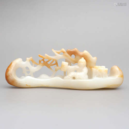 A White Hetian Jade Boat Ornament