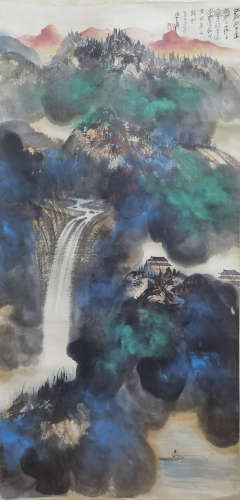 A Chinese Splash-color Landscape Painting Scroll, Zhang Daqian Mark