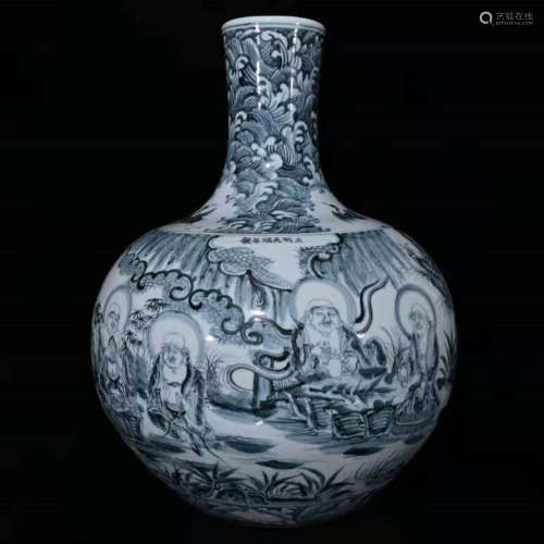 A Blue and White Arhats Painted Porcelain Tianqiuping