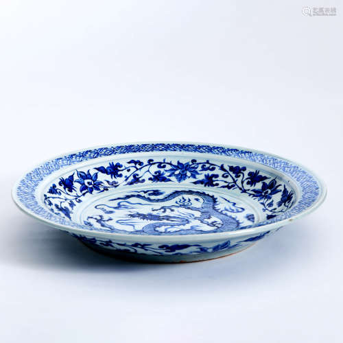 A Blue and White Dragon Pattern Porcelain Plate