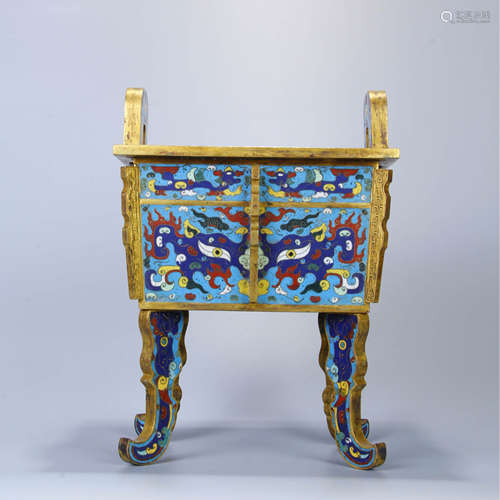 A Gild Bronze Cloisonne Enamel Beast Pattern Square Vessel