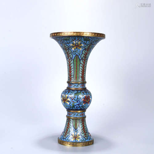 A Gild Bronze Cloisonne Enamel Twining Lotus Pattern Beaker Vase