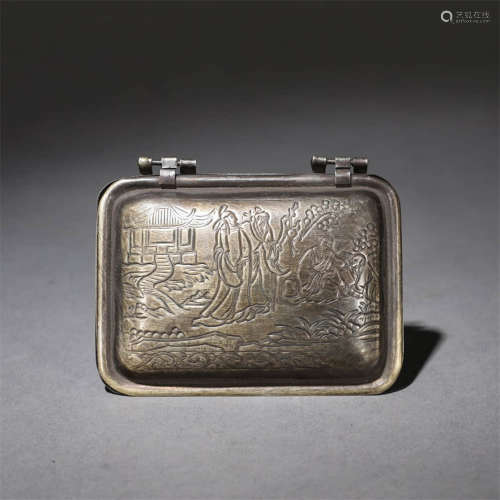 A Three Immortals Carved Silver Gilding Inkpad Box