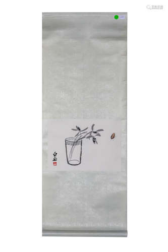 Chinese Ink And Color Scroll Painting, Qi Baishi Mark