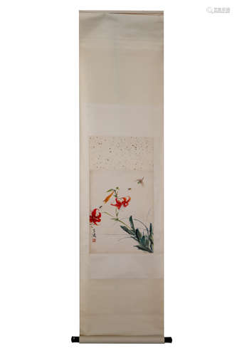 Chinese Ink And Color Scroll Painting, Xue Tao Mark