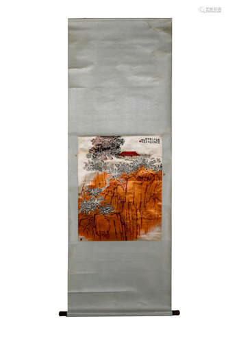 Chinese Silk Embroidery Landscape Scroll, Qian Songyan Mark