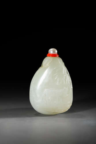 Chinese White Jade Snuff Bottle Qing Dynasty, Jiaqing – Daoguang Period
