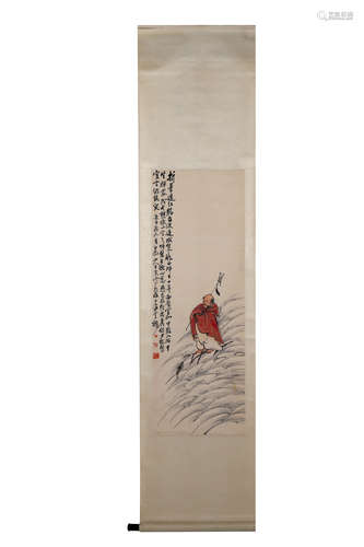 Chinese Scroll Painting Of Lohan, Wang Yiting Mark