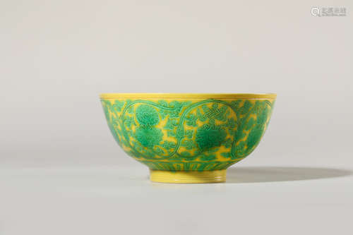 Chinese Yellow And Green Glazed Porcelain Bowl, Marked