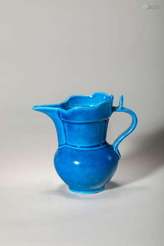 Chinese Blue Glazed Porcelain Pitcher, Marked