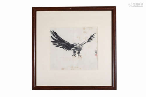 Chinese Framed Eagle Painting, Xu Beihong Mark