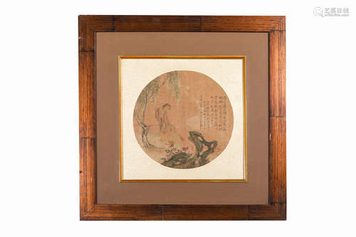 Chinese ink and color landscape on silk, framed