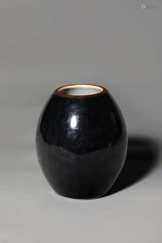 Chinese Dark Soy Glazed Porcelain Vase, Marked