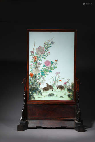 Chinese Famille Rose Porcelain Plaque Table Screen