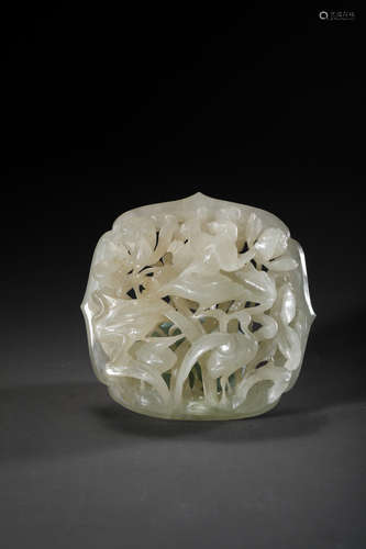 Chinese White Jade Plaque Carved In Open Work