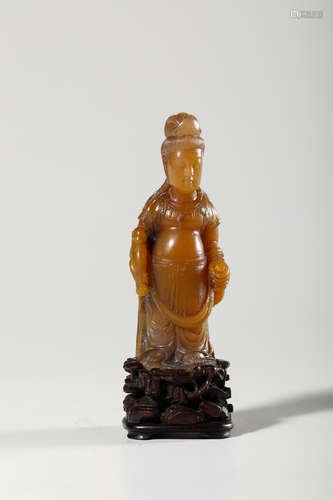 Chinese Soapstone Guanyin On Stand