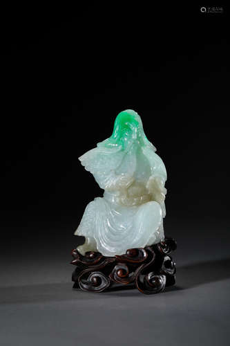 Chinese Jadeite Carved Guandi Figurine