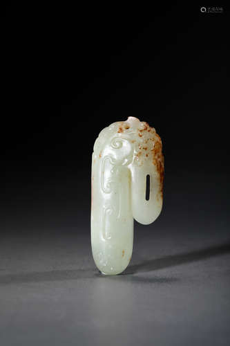 Chinese White Jade Carved Scroll Pin