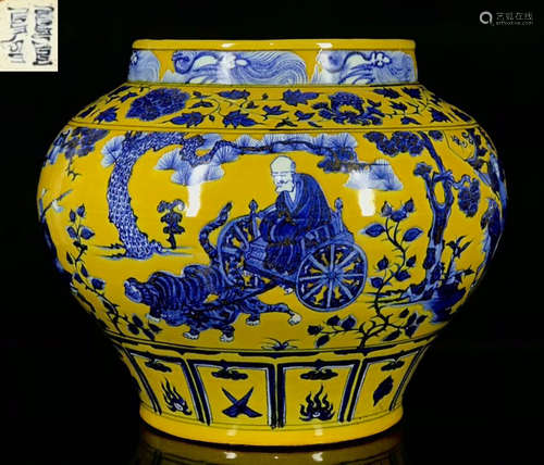 BLUE&WHITE GLAZE JAR WITH FIGURE STORY PATTERN