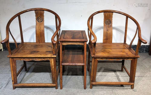 HUANGHUALI WOOD CARVED CHAIR PAIR