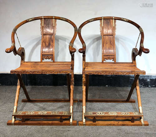 HUANGHUALI WOOD CARVED CHAIR PAIR