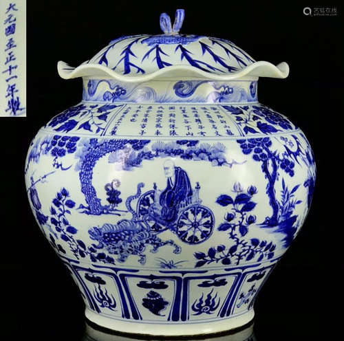 BLUE&WHITE GLAZE JAR WITH FIGURE STORY PATTERN