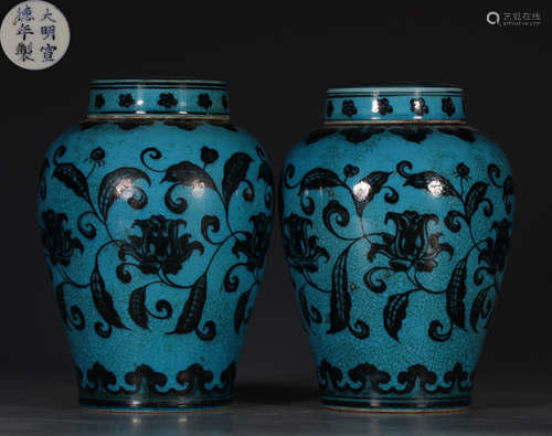 DAMINGXUANDENIANZHI MARK GREEN GLAZE JAR PAIR