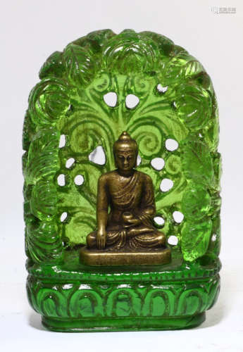 GLASS CARVED SAKYAMUNI BUDDHA PAGODA