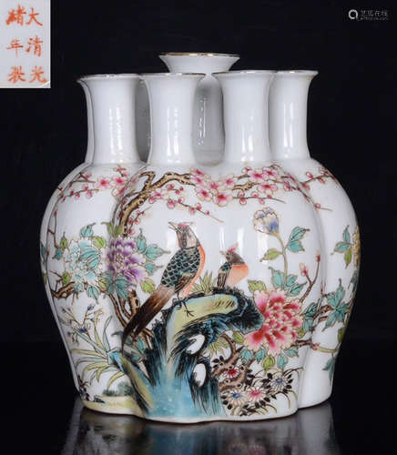 DAQINGGUANGXUNIANZHI MARK FAMILLE ROSE GLAZE VASE