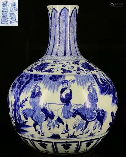 BLUE&WHITE GLAZE JAR WITH FIGURE STORY PATTERN