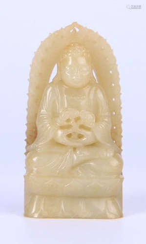 HETIAN JADE CARVED SAKYAMUNI BUDDHA PENDANT