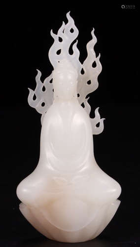 HETIAN JADE CARVED GUANYIN BUDDHA STATUE