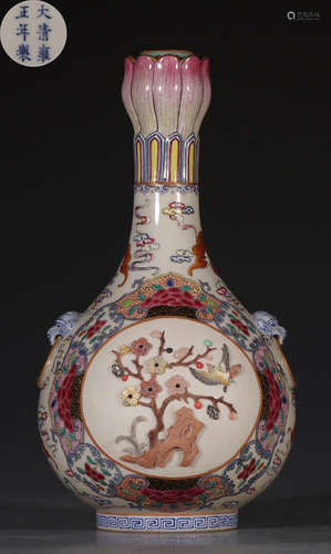 DAQINGYONGZHENGNIANZHI MARK FAMILLE ROSE GLAZE VASE