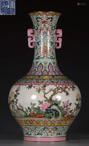 DAQINGQIANLONGNIANZHI MARK FAMILLE ROSE GLAZE VASE