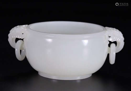 HETIAN JADE CARVED DOUBLE EAR CENSER