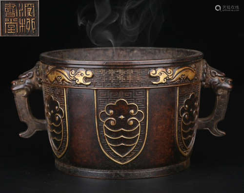 GILT BRONZE CAST DRAGON PATTERN CENSER