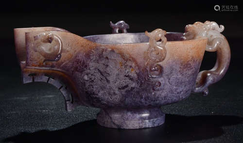 ANTIQUE JADE CARVED DRAGON PATTERN VESSEL