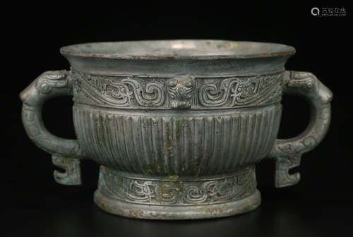 BRONZE CAST CONTAINER WITH HANDLE