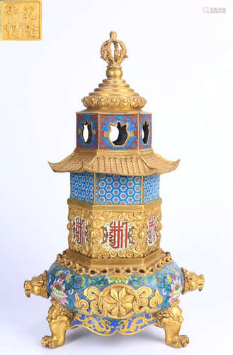 QIANLONGNIANZHI MARK CLOISONNE CAST STUPA