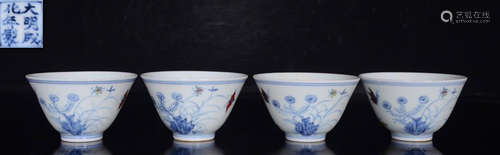 DAMINGCHENGHUANIANZHI MARK DOUCAI GLAZE CUP SET