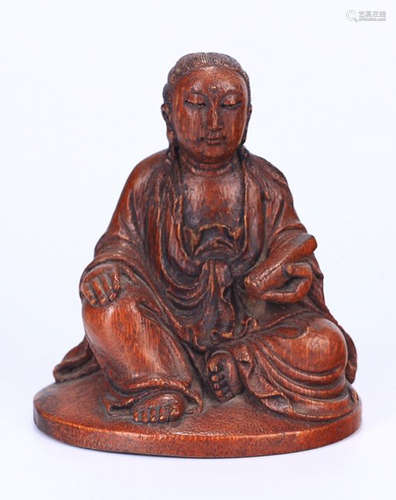 BAMBOO CARVED GUANYIN BUDDHA STATUE