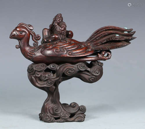 CHENXIANG WOOD CARVED BIRD&FIGURE SHAPED ORNAMENT