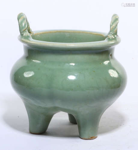 LONGQUAN GLAZE CARVED DOUBLE EAR CENSER