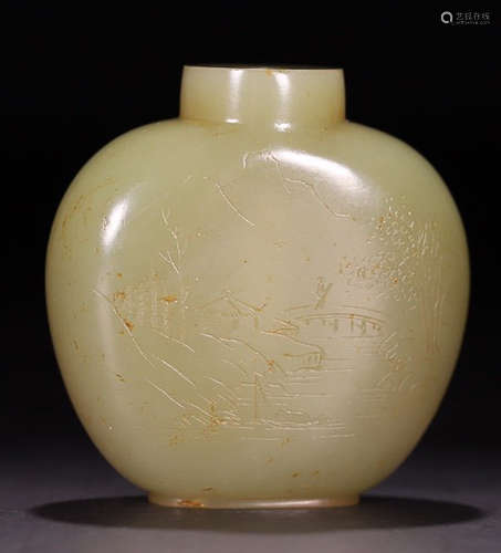 HETIAN YELLOW JADE CARVED SNUFF BOTTLE